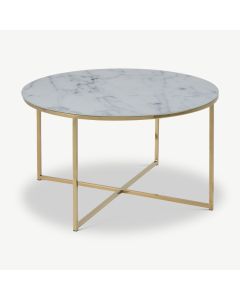 Table basse ronde Ophelia, aspect marbre acier