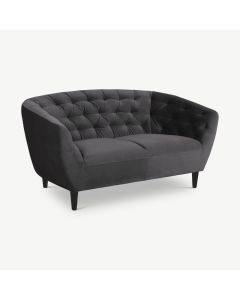 Aria 2 Seater Sofa, Dark Grey Velvet & Rubberwood