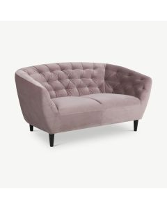 Aria 2-personers sofa, støvet lyserød velour og gummitræ