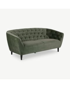 Aria 3 Seater Sofa, Forest Green Velvet & Rubberwood