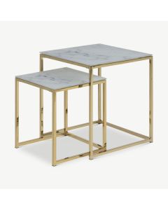 Ophelia square Nest of Tables, Marble look & brass legs