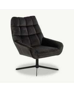 Thea Lounge Chair, Black Velvet & Steel