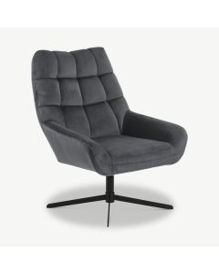 Thea Lounge Chair, Grey Velvet & Steel