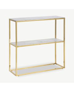 Ophelia large Console Table, Marble look & brass