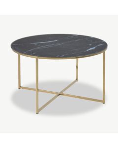 Ophelia round Coffee Table, Black glass & brass