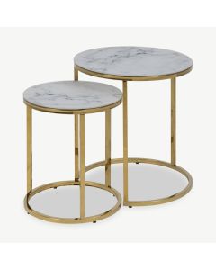 Ophelia round Nest of Tables, Marble look & brass legs