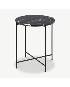 Olivia Side table, Black Stone & Steel frame