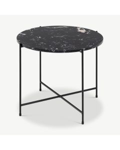 Olivia Side table ,Black Stone & Steel frame (Ø52cm)