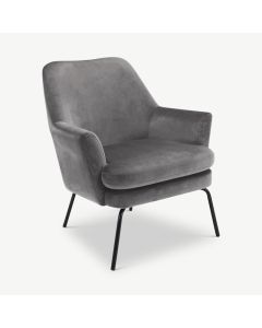 Agio Lounge Chair, Grey Velvet & Black legs