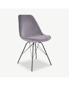 UP Dining Chair, Grey Velvet & Black legs