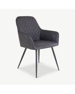 Harbour Dining Chair, Dark Grey PU leather & black legs
