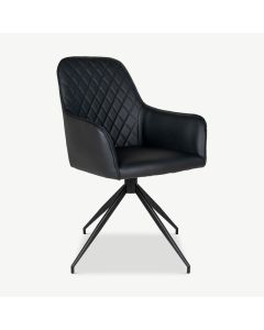 Harbour Swivel Dining Chair, Black PU Leather & black