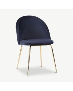 Paris Dining Chair, Blue Velvet & Brass look legs