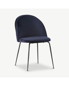Paris spisebordsstol, blå velour & sorte ben