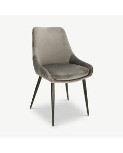 Fleur Dining Chair, Grey Velvet & Black legs