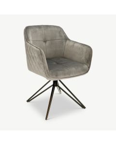 Venice Dining Chair, Grey Velvet & Black legs