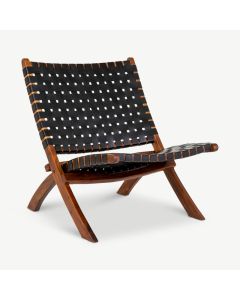 Dani Lounge Chair, Black Leather & Teak