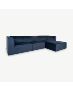 Daisy Corner Sofa, Dark Blue Velvet, right facing