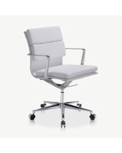 Bern Office Chair, White Leather & Chrome