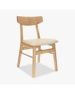 Jenson Dining Chair, Wood & Ivory PU Leather seat