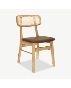 Jenson Dining Chair, Rattan & Brown PU Leather seat