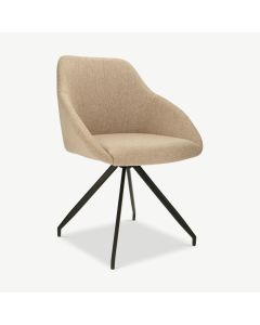 Marlow Swivel Dining Chair, Beige Fabric & Steel