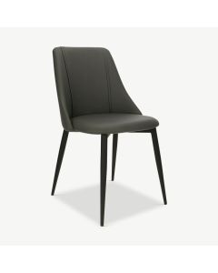 Lule Dining Chair, Grey PU Leather & Steel