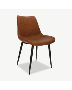 Theo Dining Chair, Brown PU Leather & Steel