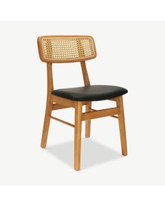 Jenson Dining Chair, Rattan & Black PU Leather seat