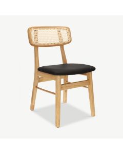 Jenson Dining Chair, Rattan & Black PU Leather