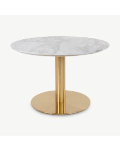 Table basse Pictura, aspect marbre & base en laiton