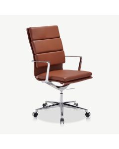 Maci Office Chair, Cognac Leather & Chrome