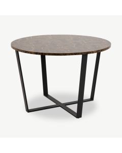 Avery round Dining Table, Brown marble & Black base