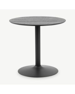 Eliza spisebord, sort træ og stålfod (Ø80 cm)