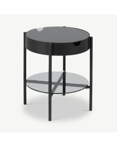 Table basse Dua, verre fumé et cadre noir (ø45 cm)