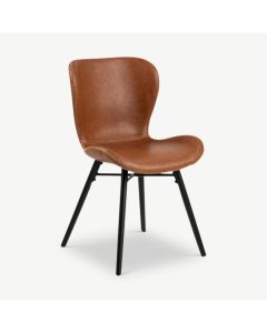 Bliss Dining Chair, Cognac PU-leather & Rubberwood