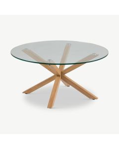 Talon Round Coffee Table, Glass & Oak base