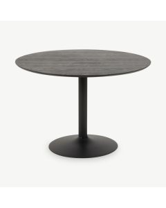 Eliza spisebord, mat sort træ og stålfod (Ø110 cm)