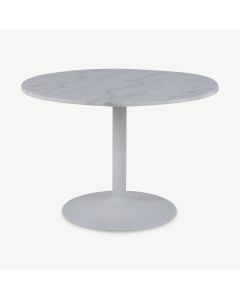 Nani spisebord, hvid marmor og hvid stålfod