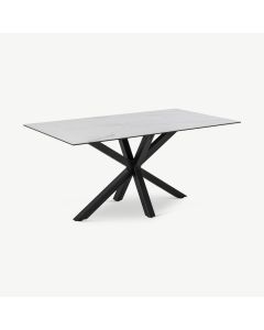 Talon spisebord, hvidt glas og stålfod (160x90 cm)