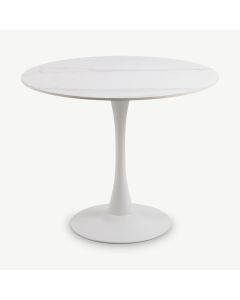 Kody spisebord, hvid sten og hvidt metal