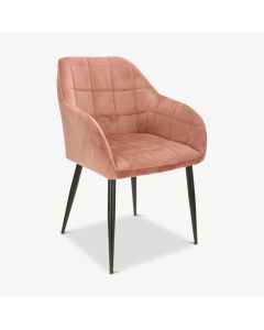 Luca Dining Chair, Pink Velvet & Black legs