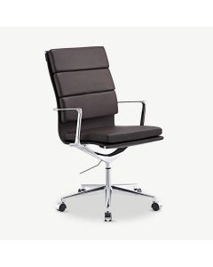 Maci Office Chair, Dark Brown Leather & Chrome