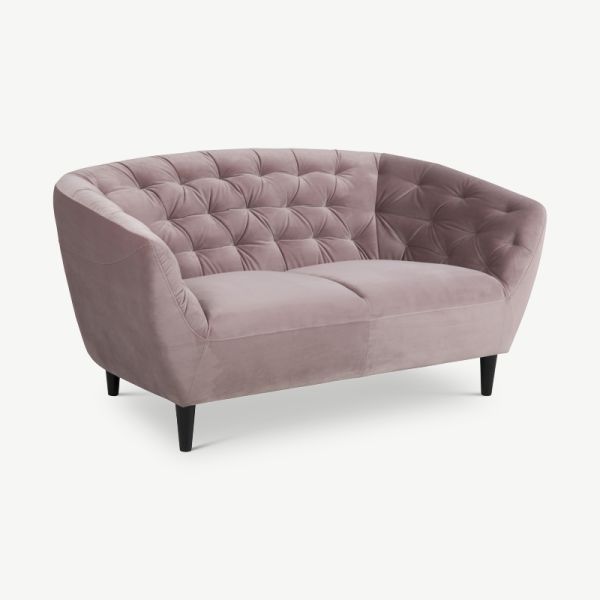 Aria 2 Seater Sofa, Dusty Pink Velvet & Rubberwood