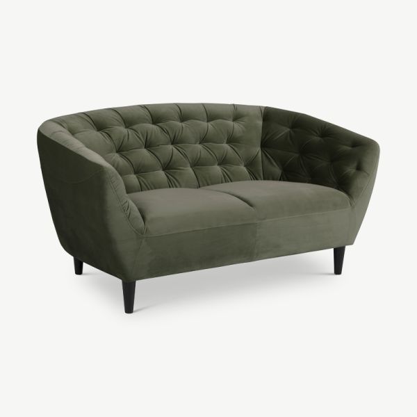 Aria 2 Seater Sofa, Forest Green Velvet & Rubberwood