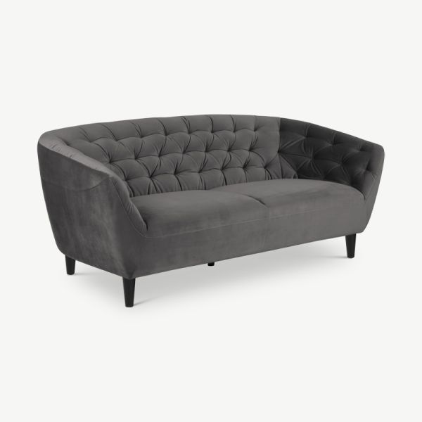 Aria 3 Seater Sofa, Dark Grey Velvet & Rubberwood