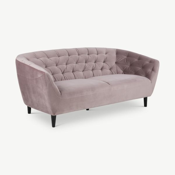 Aria 3 Seater Sofa, Dusty Pink Velvet & Rubberwood