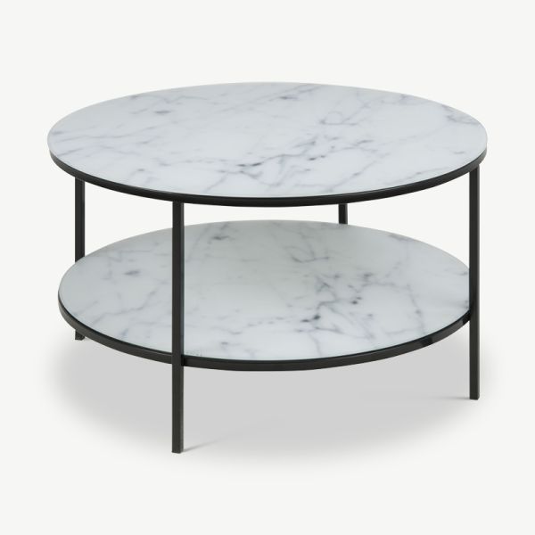 Table basse à étages Ophelia, aspect marbre noire