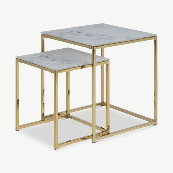 Ophelia tafelset vierkant, marmeren look & messing