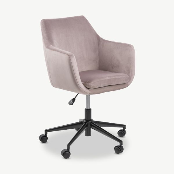 Orla Office Chair, Pink Velvet & Black Steel